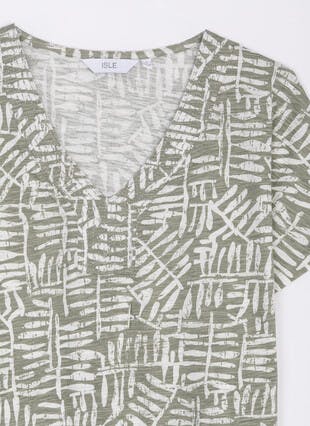 Pure Cotton Stitch Trim V Neck T-Shirt