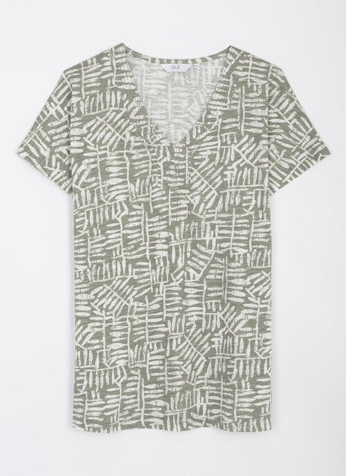 Pure Cotton Stitch Trim V Neck T-Shirt