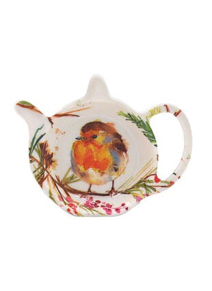 Winter Robins Melamine Teabag Tidy