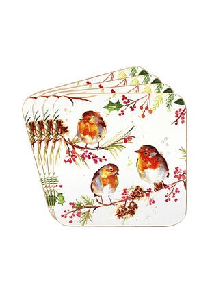 Winter Robins Set of 4 Cork-Backed Coasters
