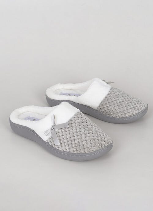 Comfy Plush Lined Ribbon Mule Slipper