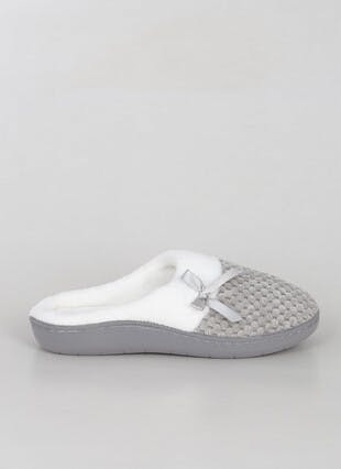 Comfy Plush Lined Ribbon Mule Slipper