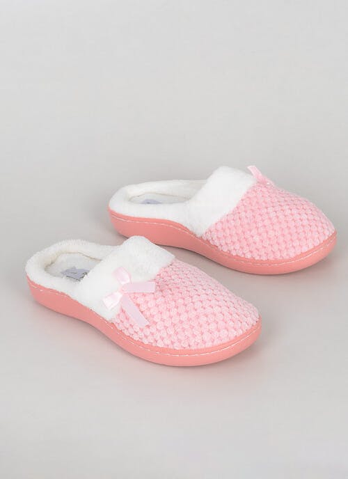 Comfy Plush Lined Ribbon Mule Slipper