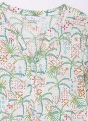 Textured Tie Sleeve Printed Blouse