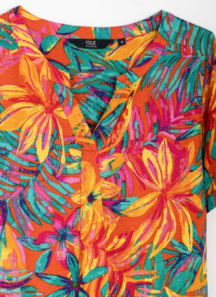 Notch Neck Caps Sleeve Print Top