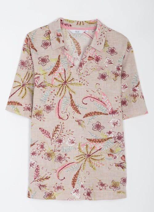 Linen Blend Printed Polo Shirt