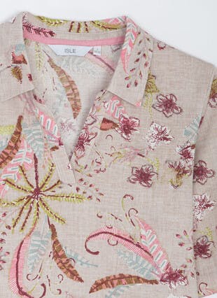 Linen Blend Printed Polo Shirt