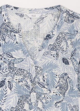 Textured Tie Sleeve Printed Blouse