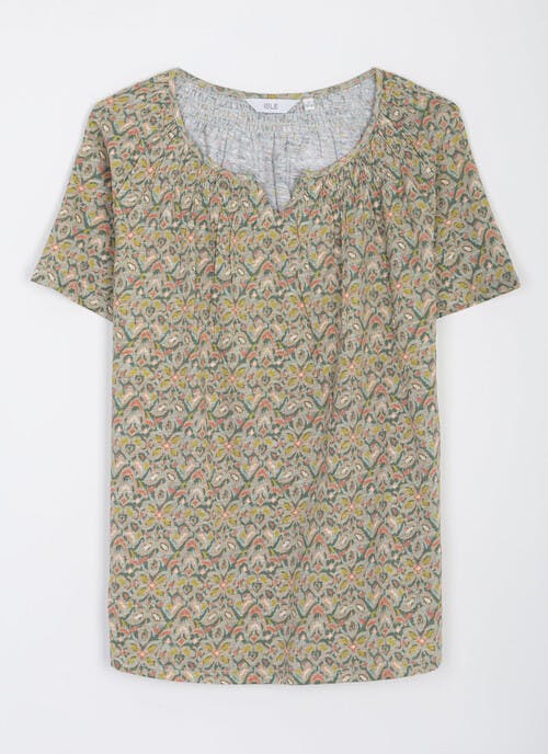 Pure Cotton Notch Neck Printed T-Shirt