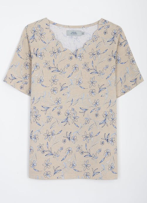 Pure Cotton Scallop Neck Printed T-Shirt