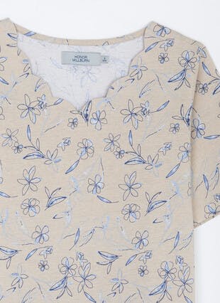 Pure Cotton Scallop Neck Printed T-Shirt