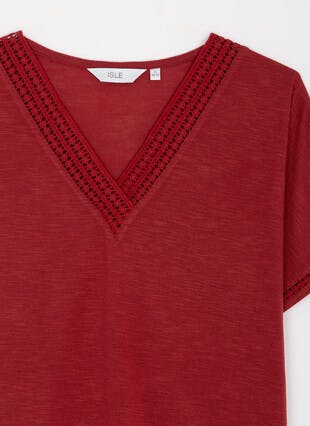 Lace Trim V Neck T-Shirt