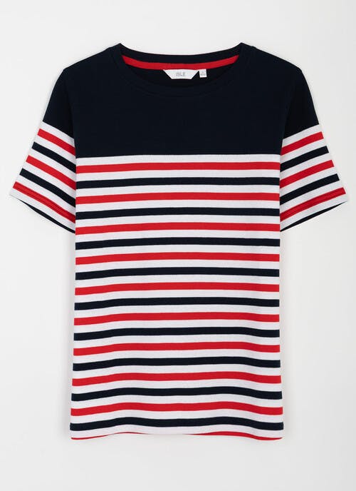 Pure Cotton Stripe Crew Neck T-Shirt