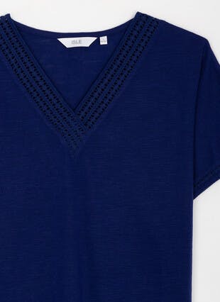 Lace Trim V Neck T-Shirt