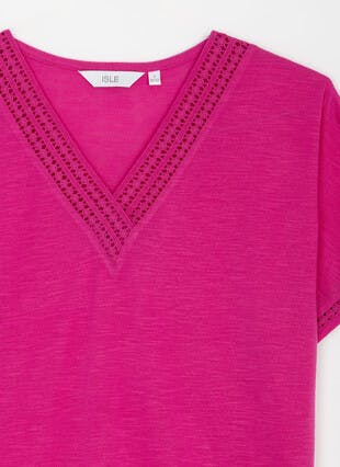 Lace Trim V Neck T-Shirt