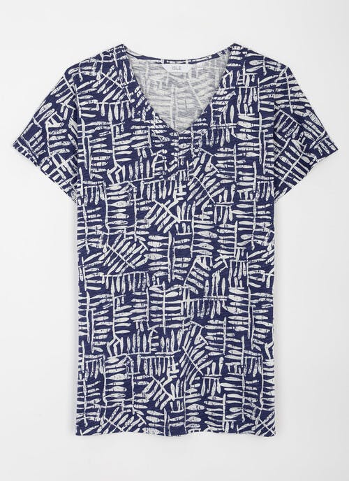 Pure Cotton Stitch Trim V Neck T-Shirt