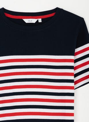 Pure Cotton Stripe Crew Neck T-Shirt