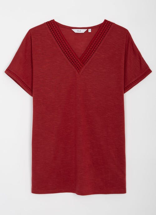 Lace Trim V Neck T-Shirt