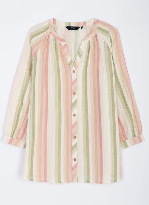 Pure Cotton  Raglan  Sleeve Stripe  Blouse 