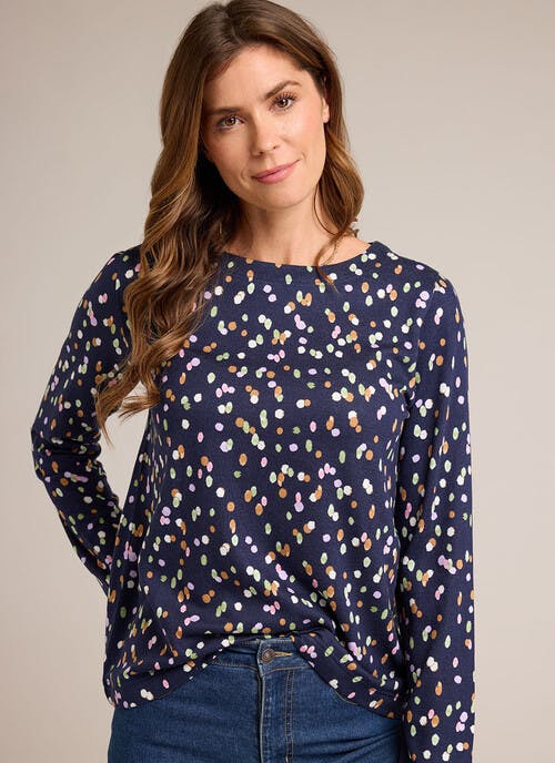 Soft Touch Printed Boat Neck Top