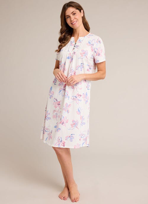 Pure Cotton Lace Trim Printed Nightdress