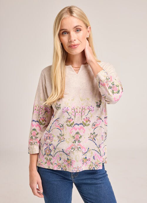 Notch Neck Print Top