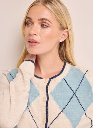 Argyle Contrast Trim Cardigan