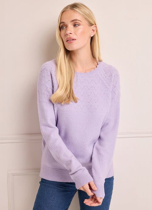 Pointelle Knit Scallop Neck Jumper