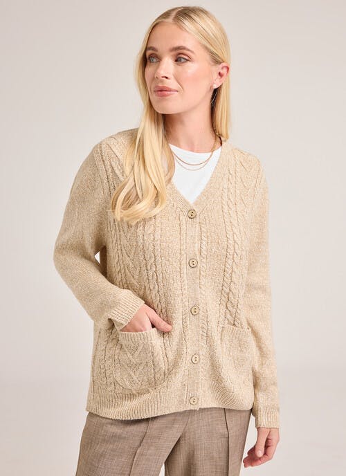 Cable Twist V- Neck Knit Cardigan 