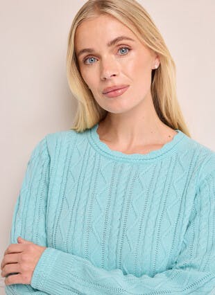 Cable Knit Scallop Neck Jumper 