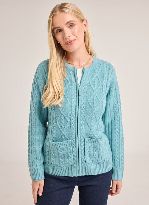 Cable Twist Zip Through Cardigan 