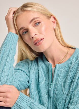 Cable Twist Zip Through Cardigan 