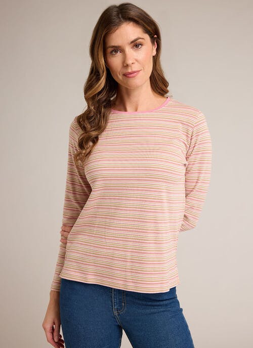 Pure Cotton Striped Crew Neck Top