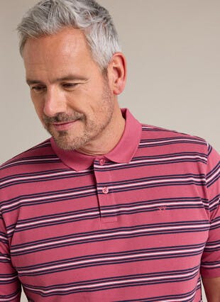 Pure Cotton Pique Engineered Stripe Polo Shirt