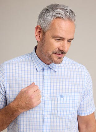 Cotton Blend Seersucker Short Sleeve Check Shirt