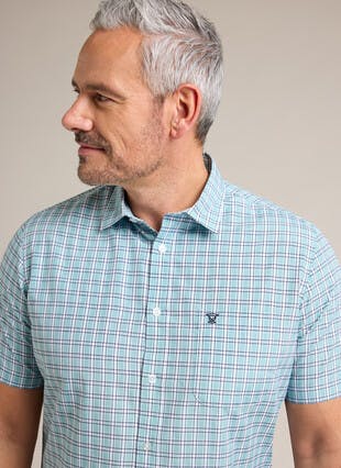 Cotton Blend Short Sleeve Check Shirt