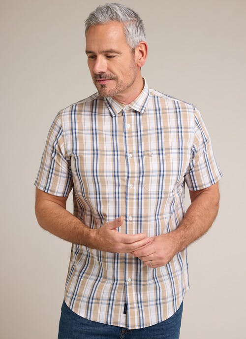 Cotton Blend Easy Care Short Sleeve Check Shirt