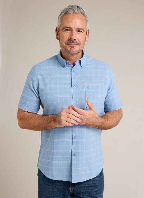 Cotton Rich Oxford Button Down Short Sleeve Check Shirt