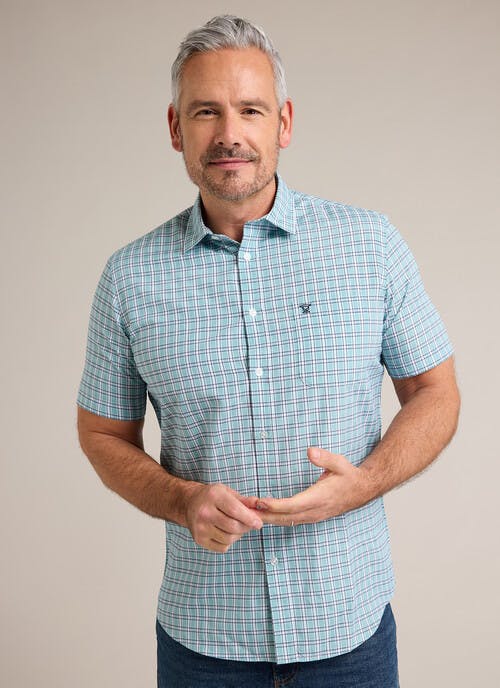 Cotton Blend Short Sleeve Check Shirt