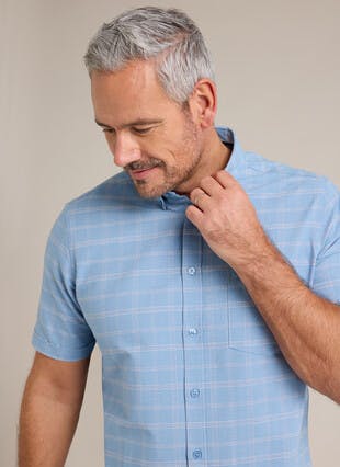 Cotton Rich Oxford Button Down Short Sleeve Check Shirt