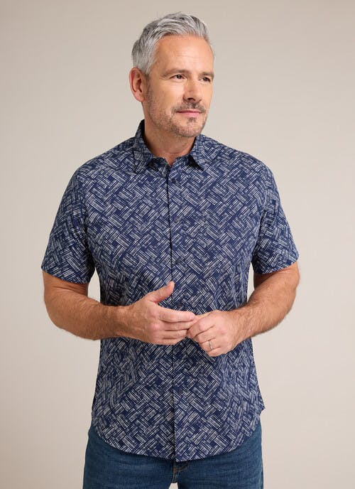 Pure Cotton Poplin Print Short Sleeve Shirt