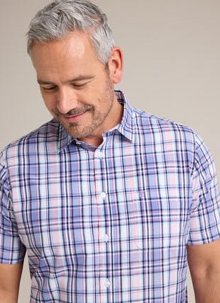Cotton Blend Short Sleeve Check Shirt