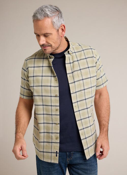 Cotton Rich Oxford Button Down Short Sleeve Check Shirt
