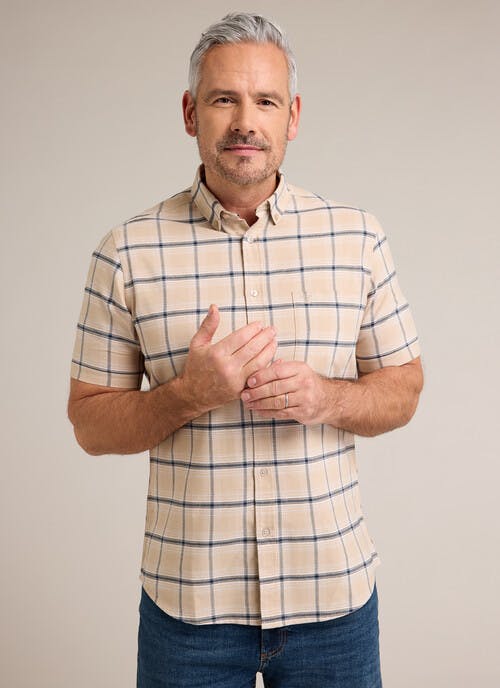 Cotton Rich Oxford Button Down Short Sleeve Check Shirt