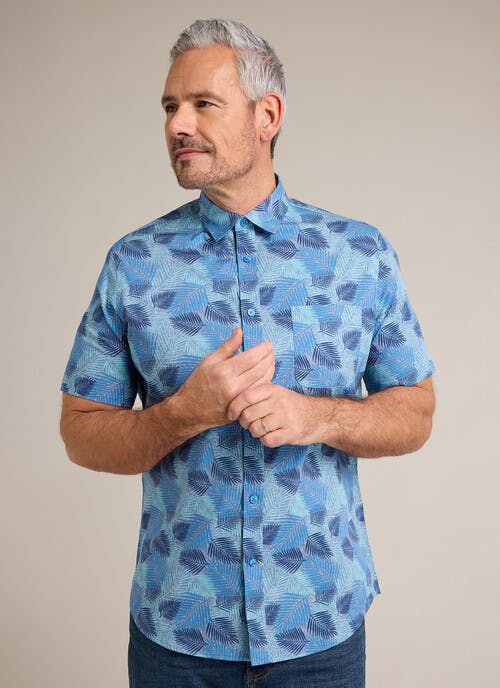 Pure Cotton Poplin Print Short Sleeve Shirt