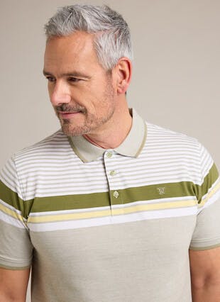 Pure Cotton Birdseye Yoke Stripe Polo Shirt