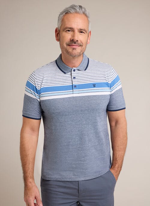 Pure Cotton Birdseye Yoke Stripe Polo Shirt