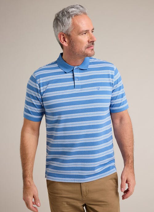 Pure Cotton Pique Engineered Stripe Polo Shirt