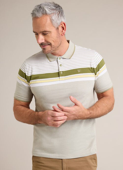Pure Cotton Birdseye Yoke Stripe Polo Shirt