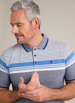 Pure Cotton Birdseye Yoke Stripe Polo Shirt
